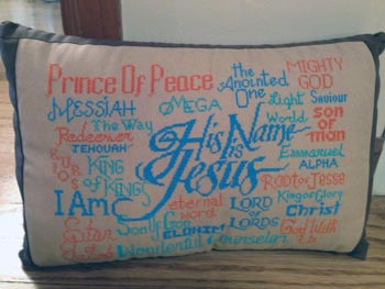 His Name is Jesus stitched by Jenn Boggess as a Pillow